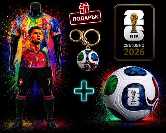 WORLD CUP CR7 Шарен Португалия Детски Екип Роналдо с Топка Световно + Подарък Ключодържател
