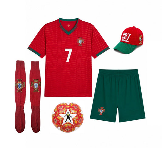 CR7 Детски Екип Роналдо, Португалия WORLD Cup + Шапка + Топка | Комплект 2026