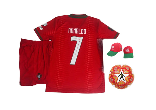 CR7 Детски Екип Роналдо, Португалия WORLD Cup + Шапка + Топка | Комплект 2026