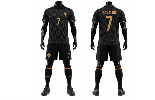 New Детски спортен екип на CR7 Роналдо 7 Световно с чорапи, ПОРТУГАЛИЯ Black  + Подарък Гривна