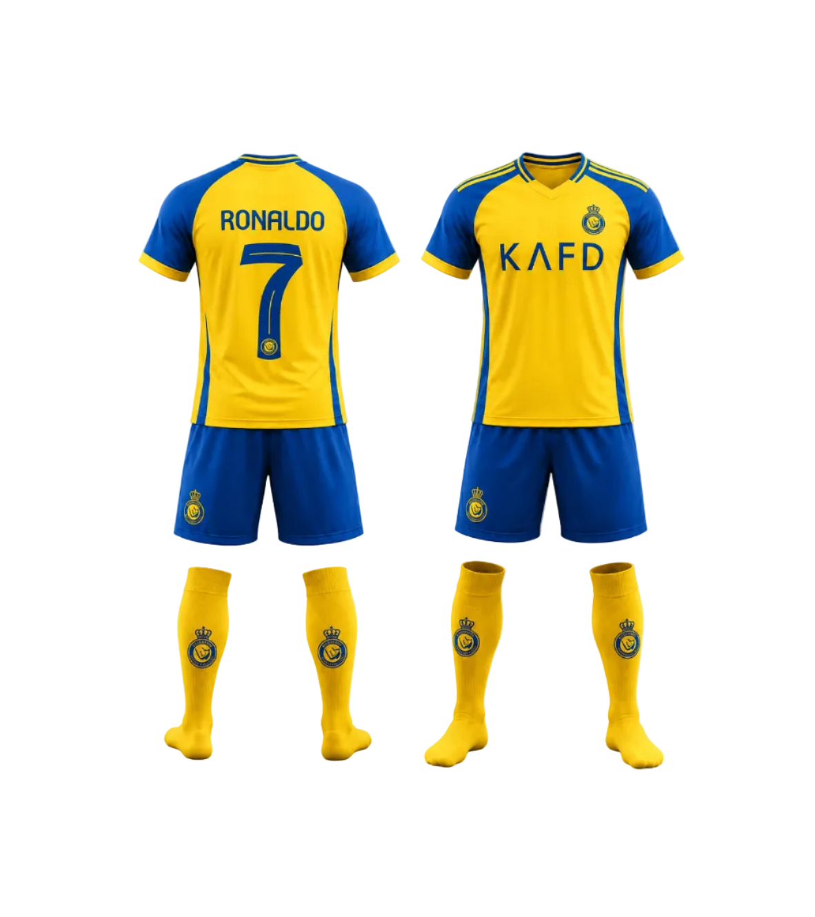 2025 Детски футболен екип на Роналдо 7, жълт с чорапи RONALDO Al Nassr + Подарък ГРИВНА