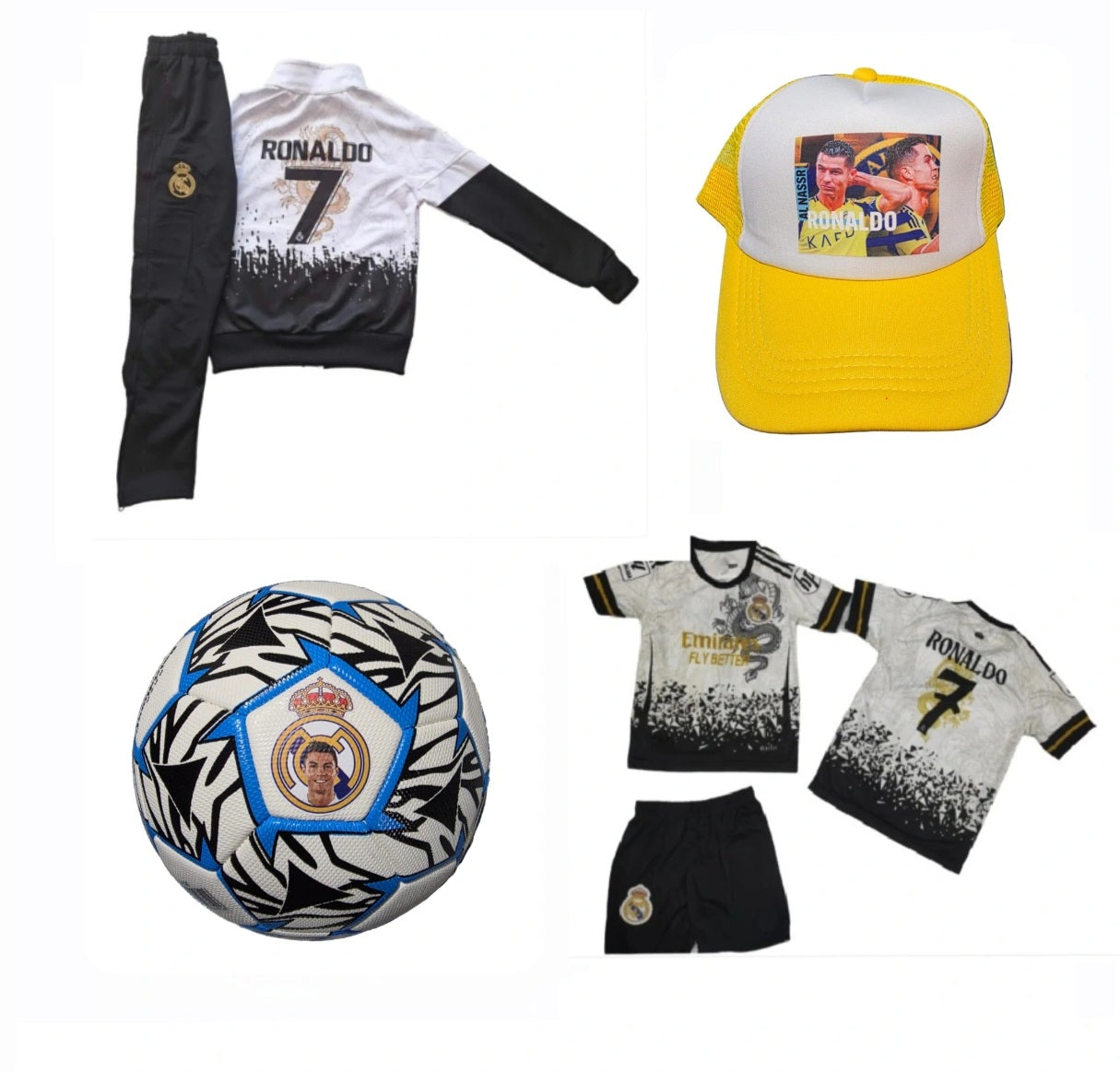 2026 Детска футболна Екипировка на Роналдо, за 10г. СЕТ Бял Дракон Реал Мадрид