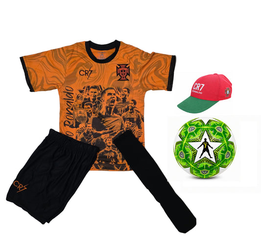 CR7 Детски Екип Роналдо, Португалия Фенски Orange + Шапка + Топка | Комплект 2026