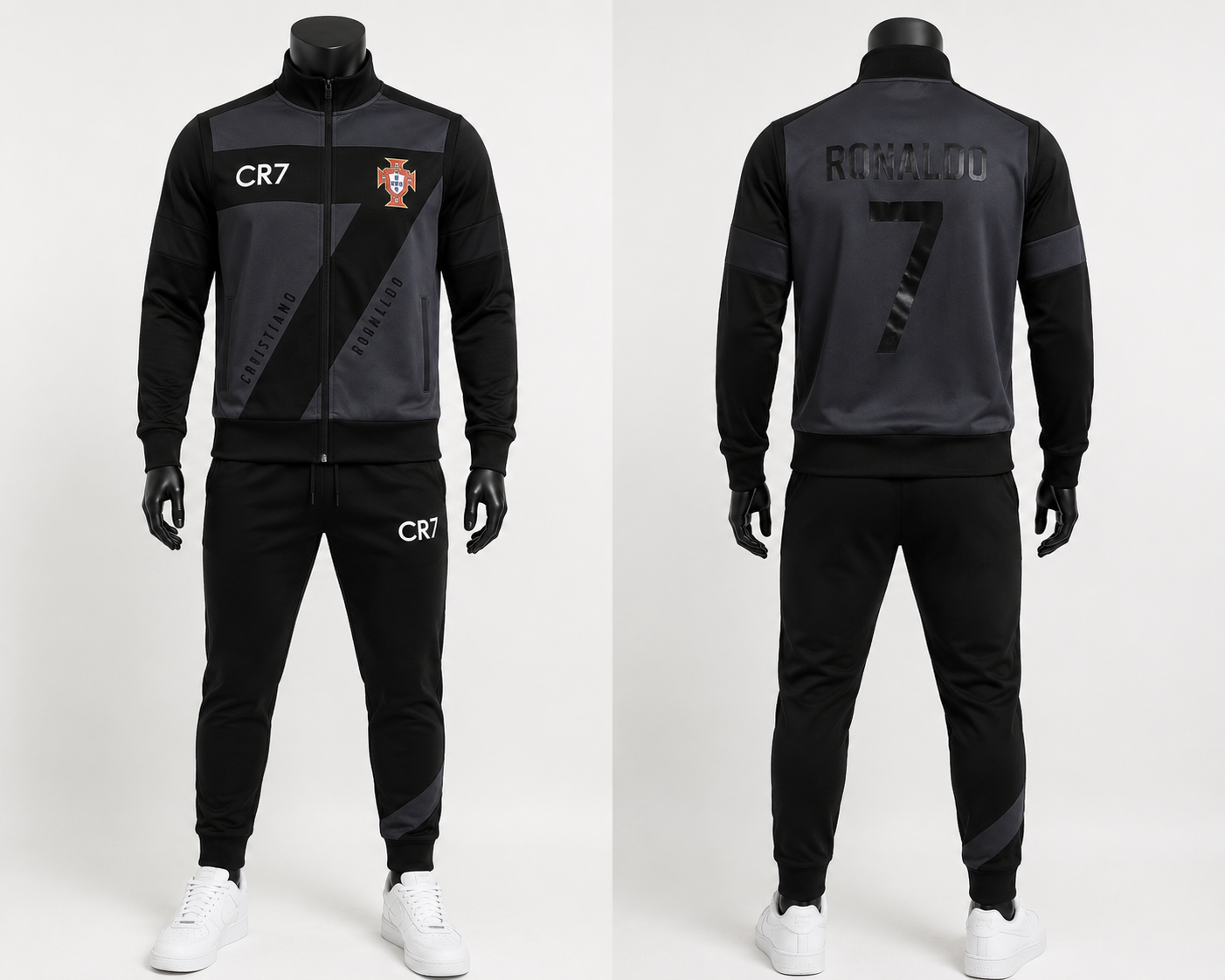 NEW 27 CR7 BLACK 7 Детски Футболен спортен екип на Роналдо 7, Анцуг с дълъг ръкав Португалия