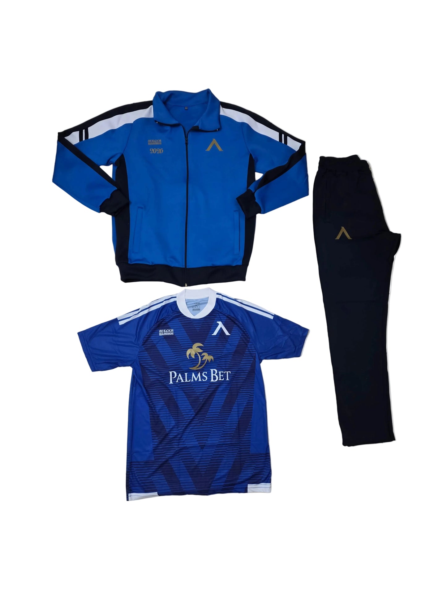 LEVSKI GOLD Мъжки Сет спортен Анцуг + Мъжка Тениска на Levski Sofia, Черно Синьо, Левски 2027г