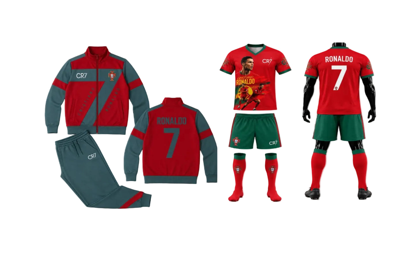 2027 Детски футболен екип на Роналдо, Червен Португалия Комплект RONALDO CR7 Ликът