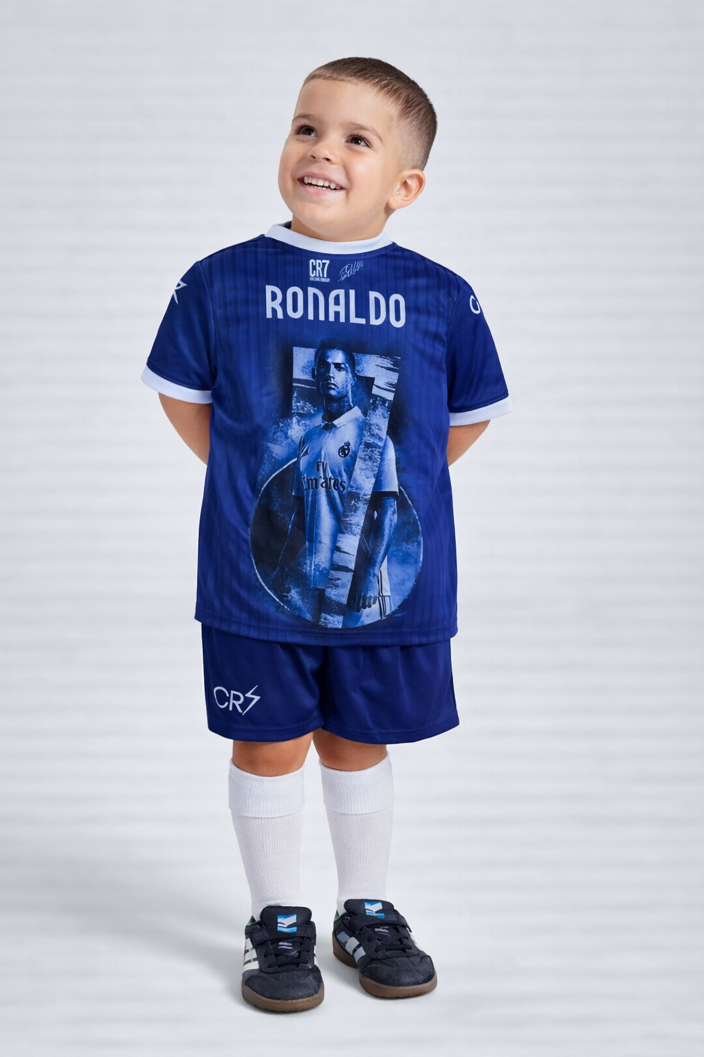 New Син 27г CR7 Детски футболен спортен екип Роналдо с шорти Реал Мадрид Задна ножица