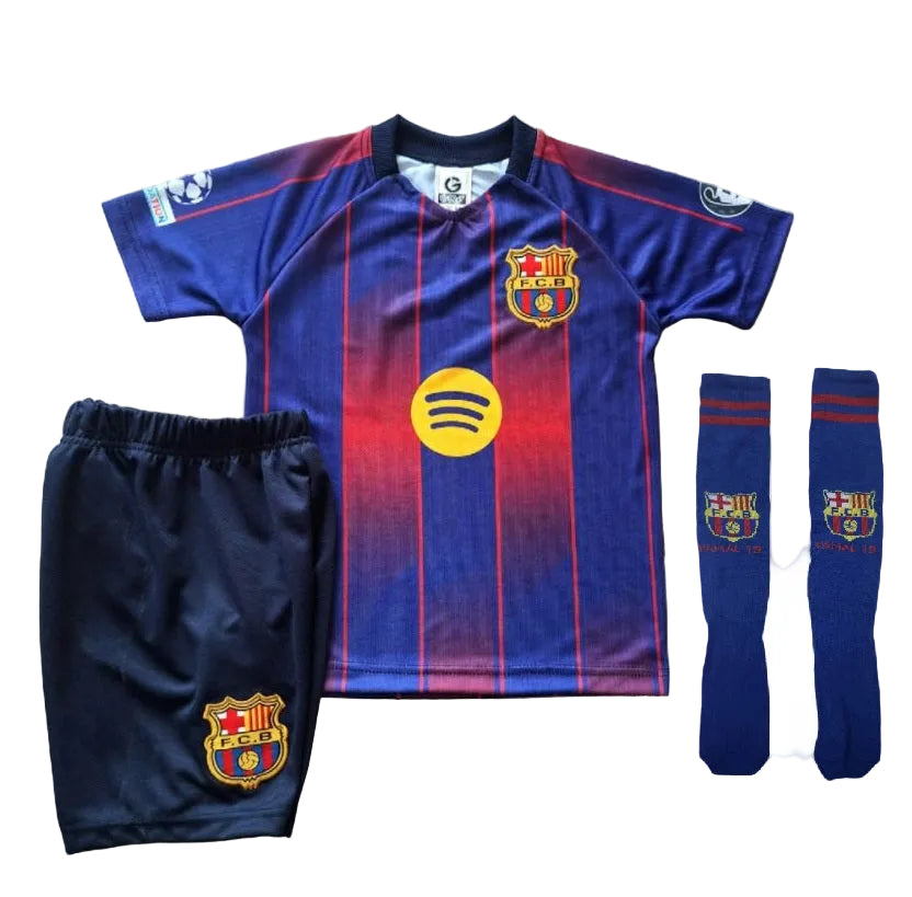 Шампионска лига 26 Детски екип на Ламин Ямал 10 Барселона с Чорапи син Lamine + Баджове