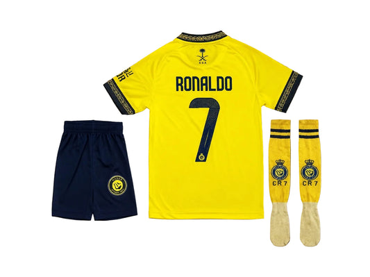 2027 CR7 Детски футболен екип на Роналдо 7, жълт с чорапи RONALDO Al Nassr Кристиано 26/27