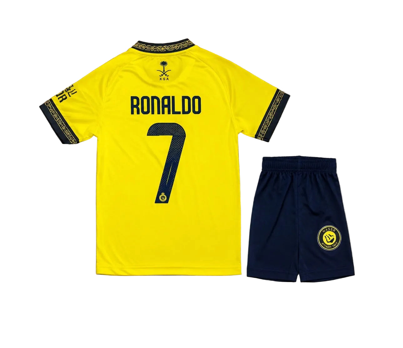 2027 CR7 Детски футболен екип на Роналдо 7, жълт с шорти RONALDO Al Nassr Кристиано 26/27