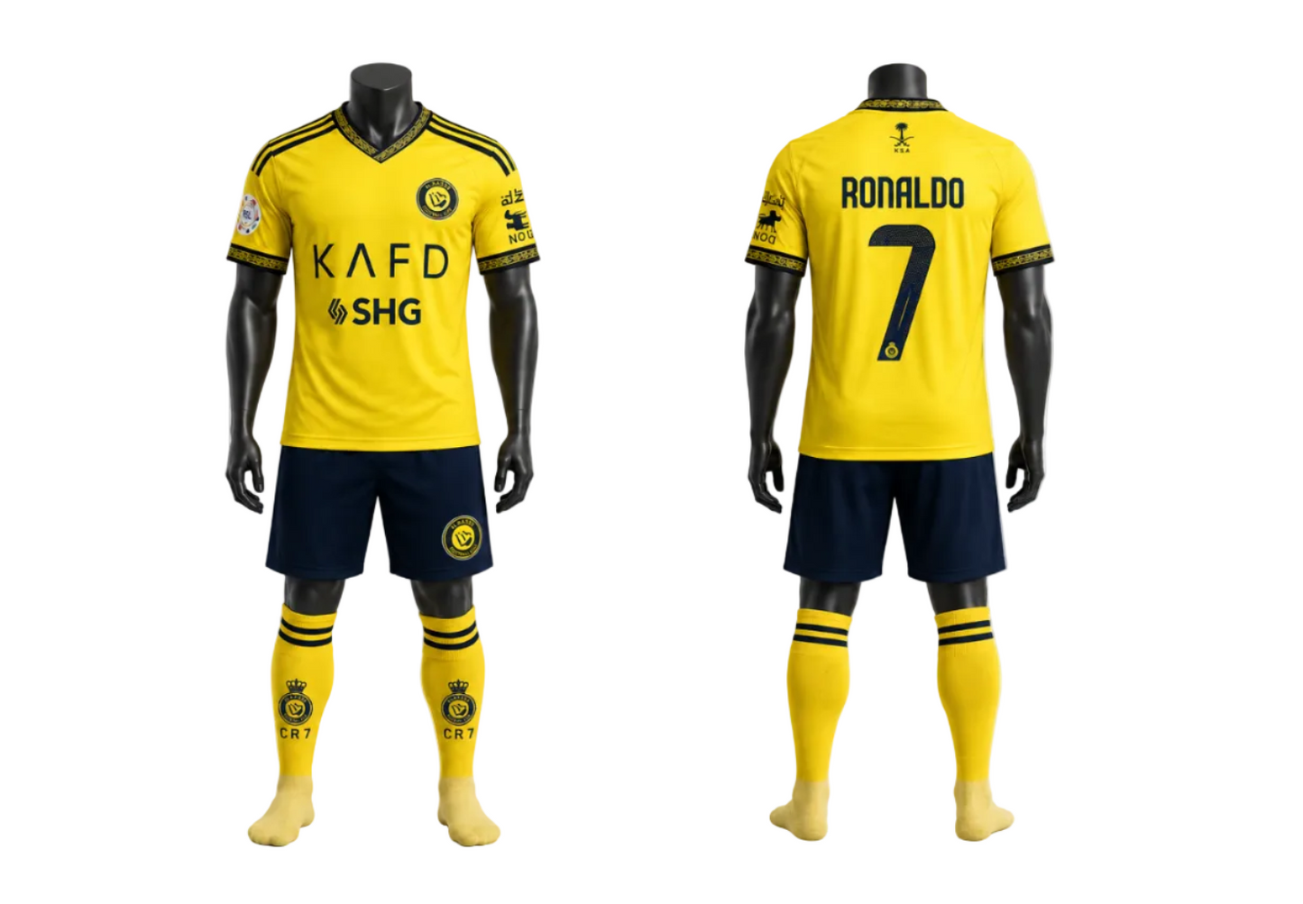 New 2027 CR7 Жълт Детски спортен екип на Роналдо 7, с чорапи AL NASSR 27 CRISTIANO RONALDO