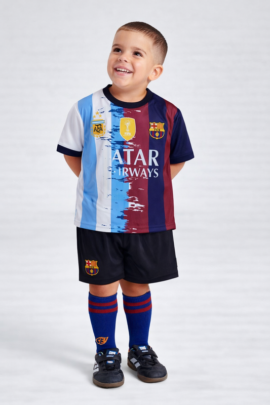 New Юбилеен Детски спортен екип на Меси Аржентина с Шорти | Барселона World, футболен MESSI