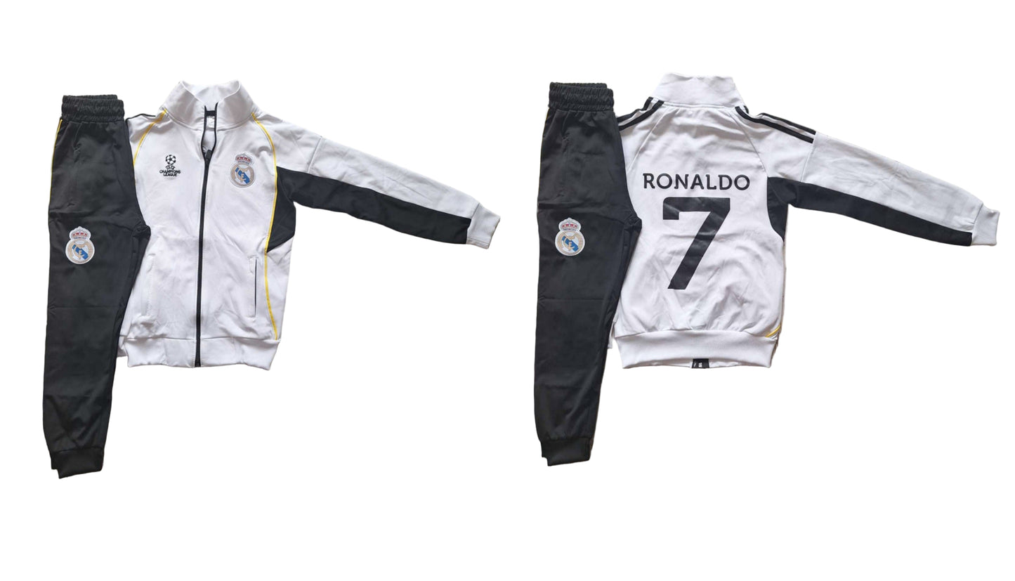 ШЛ спортен екип на Роналдо 7, Анцуг с дълъг ръкав Реал Мадрид - бял цвят