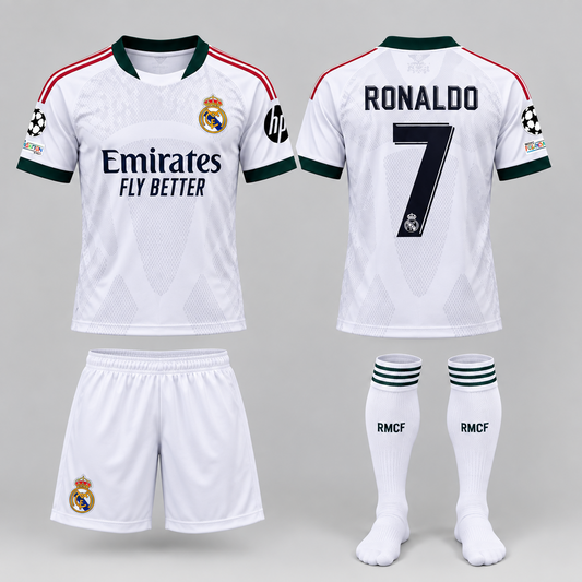 2027 Детски спортен екип Реал Мадрид Роналдо 7, Бял футболен с чорапи RONALDO