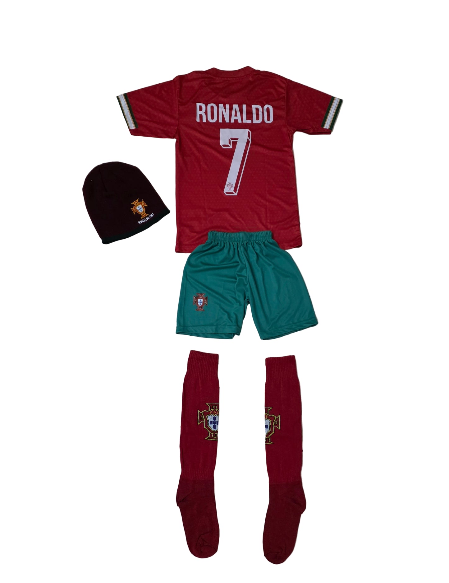 26г Детски спортен екип на CR7 Роналдо 7 с чорапи + Зимна шапка ПОРТУГАЛИЯ CR7