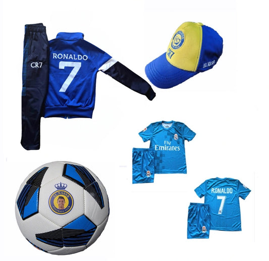 2026 CR7 Детска футболна Екипировка на Роналдо, за 6г. СЕТ Син Реал Мадрид