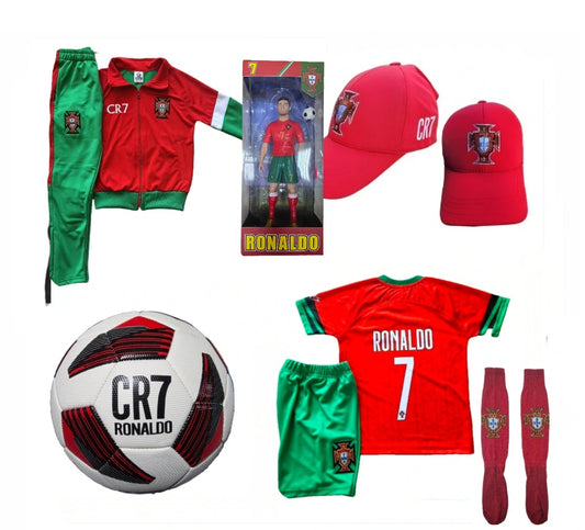 2026 CR7 Детска футболна Екипировка с Играчка на Роналдо Portugal, за 10г. СЕТ