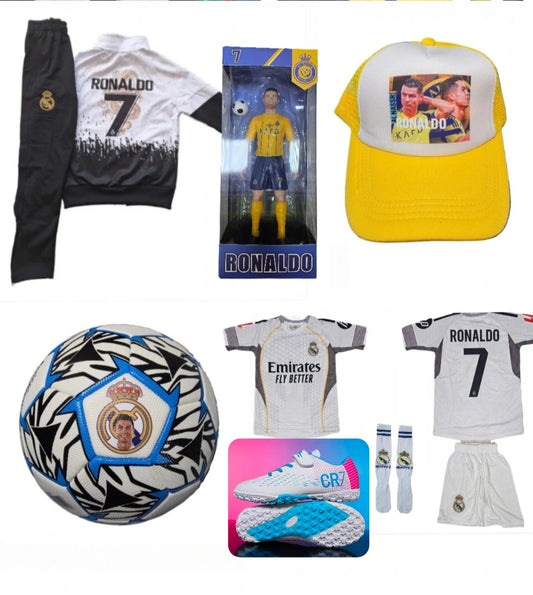 2026 Детска футболна Екипировка с Играчка и Маратонки на Роналдо, за 10г. СЕТ Бял Реал Мадрид