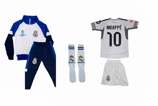 2026 Детски спортен екип на Мбапе 10, Бял - син Спортен суитчър и анцуг MBAPPE 10 Real Madrid