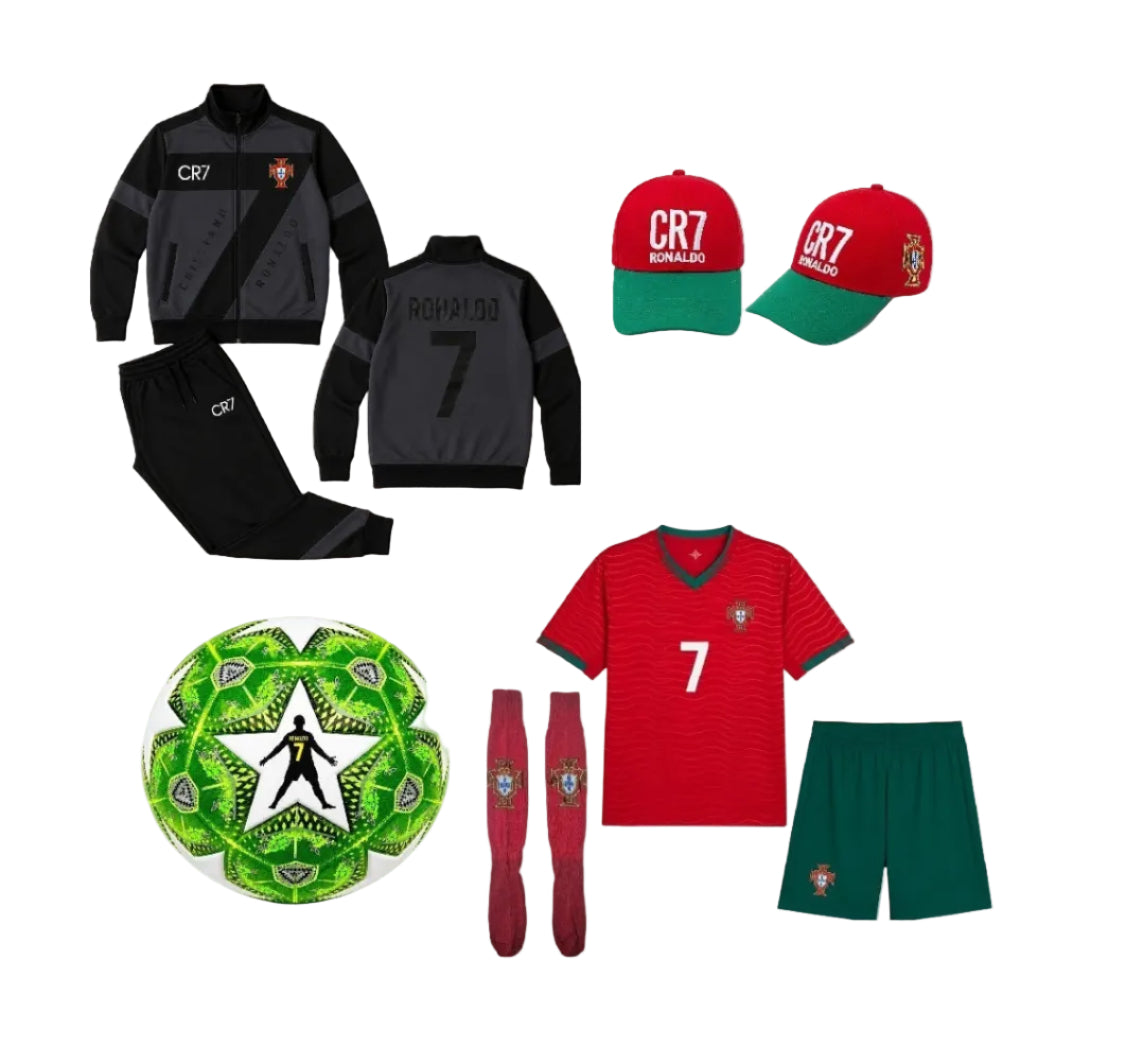 27г Сет Световно CR7 Black Детска футболна Екипировка на Роналдо Portugal, за 10г.  Комплект Португалия