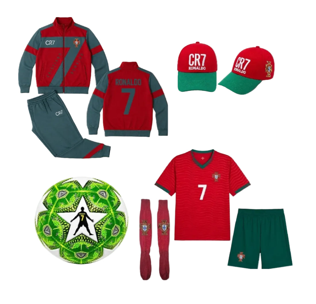 27г Сет Световно CR7 Black Детска футболна Екипировка на Роналдо Portugal, за 10г.  Комплект Португалия