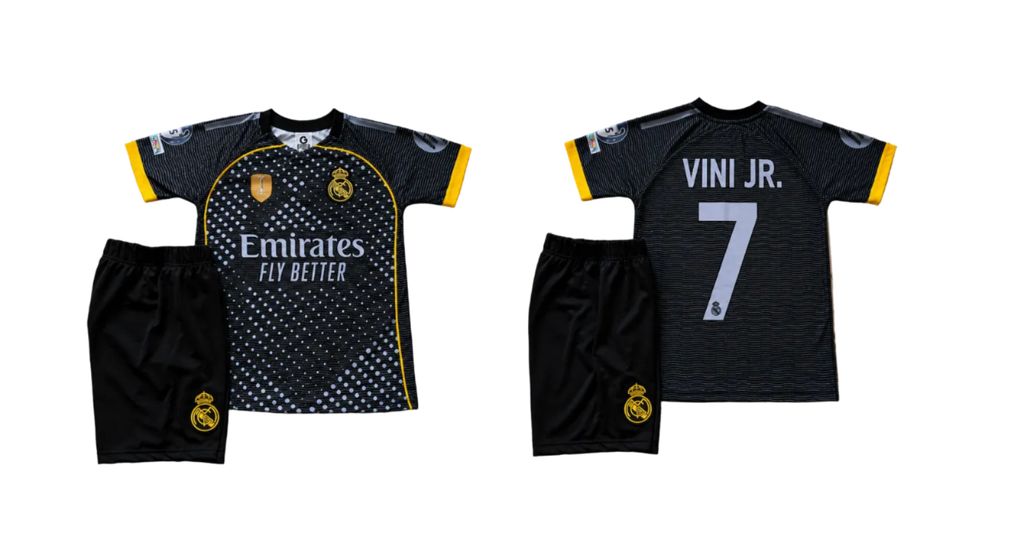 New 7 Детски футболен екип Винисиус, Черен, Реал Мадрид Vini Jr. Madrid