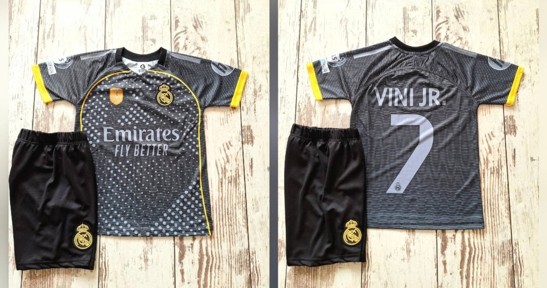 New 7 Детски футболен екип Винисиус, Черен, Реал Мадрид Vini Jr. Madrid