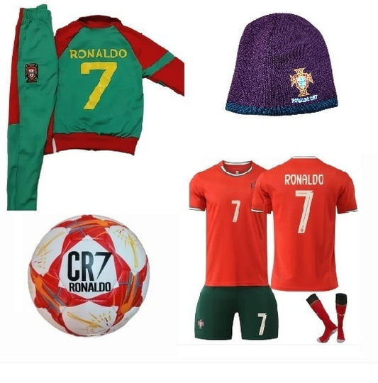 25/26 CR7 Детска футболна Екипировка на Роналдо, за 8г. СЕТ Червен Комплект Португалия
